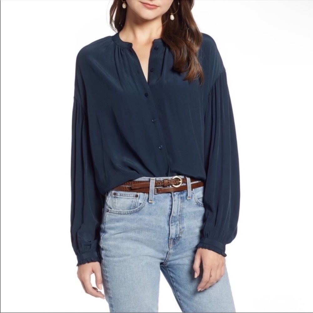 Something Navy Easy Volume‎ Top in Navy Blue Women's Small Viscose